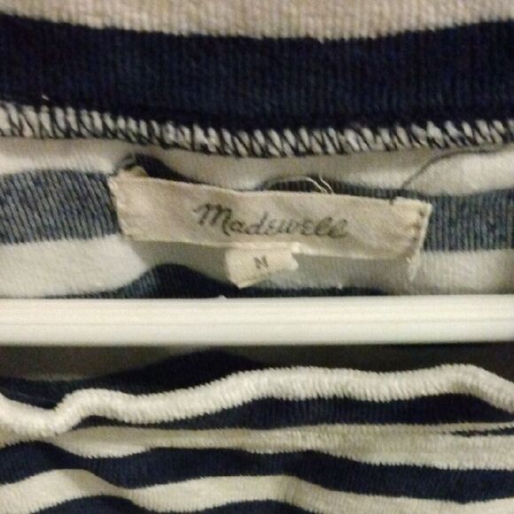 Madewell Striped Short Sleeve Terry Cloth Shirt in Navy and White - Picture 2 of 4